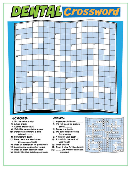 Dental Crossword Puzzle Activity Sheet - Pediatric Dentist in San Angelo, TX